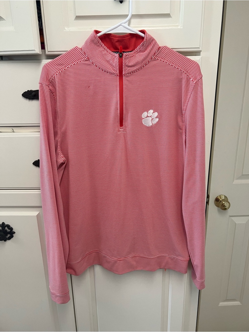 Southern Tide orange & White Striped Quarter-Zip Pullover Clemson